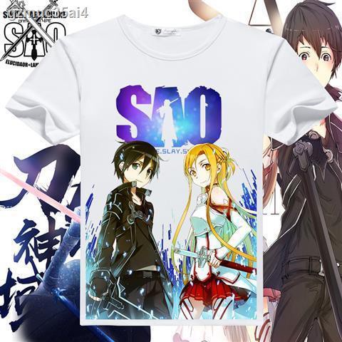 เสื้อผ้าแฟชั่น☃✗☈Sword Art Online เสื้อยืดแขนสั้น Kirito Asuna Sinon Anime Peripheral Clothes Men s 
