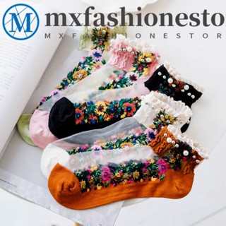 Mxfashione ถุงเท้าข้อสั้น ระบายอากาศ ปากตื้น ประดับมุก สไตล์โลลิต้า แฟชั่นฤดูใบไม้ผลิ ฤดูร้อน