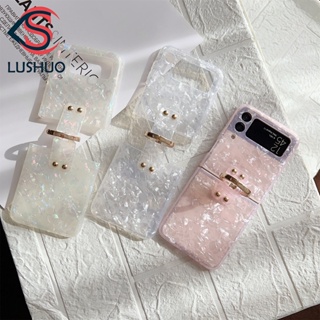 Lushuo เคสโทรศัพท์มือถือแบบใส แต่งกลิตเตอร์ พร้อมแหวนขาตั้ง สําหรับ Samsung Galaxy Z Flip 3 5G and Z Flip 4 Z Flip3 ZFlip3 ZFlip 3 Z Flip4 ZFlip 4