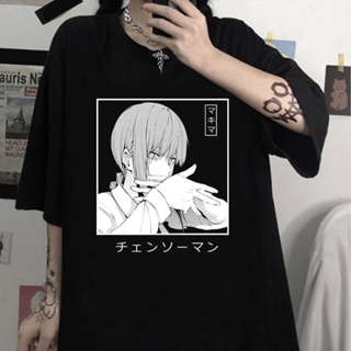 เสื้อยืดAnime Chainsaw Man Casual Hip Hop Oversized Womne Men Kawai Makima T-Shirt Harajuku Summer เสื้อยืดสีขาวผู้หญิง