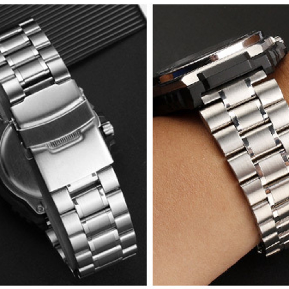 Yifilm สายนาฬิกาข้อมือสเตนเลส สีเงิน สําหรับ Casio MWA-100HD-1A MWD-100H MWA-100HD 20 มม. 24 มม.