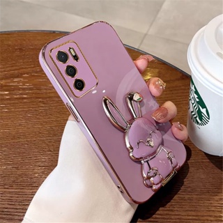 เคสโทรศัพท์มือถือ ซิลิโคน ชุบไฟฟ้า 6D ลายกระต่าย พร้อมขาตั้ง สําหรับ Realme C53 C35 C33 C30 C30S C25Y C21Y C20 C25 C25S C15 C12 C11