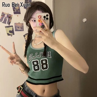 RUO BEI XUAN เสื้อยกทรงสตรี 2023 ใหม่ เสื้อกั๊กกีฬาลายตัวอักษรย้อนยุค