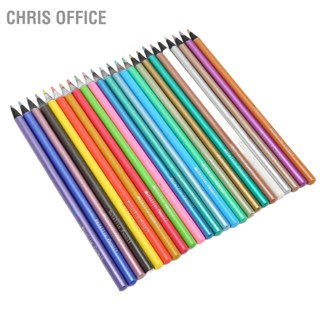 Chris office ดินสอสี 24 ชิ้น สีดินสอสีถังไม้โลหะสำหรับการวาดภาพคู่มือ Doodling