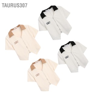 Taurus307 แขนสั้นซิปบนโพลีเอสเตอร์คอวีสบาย ๆ ฤดูร้อนระบายอากาศเสื้อสำหรับผู้หญิงสาว