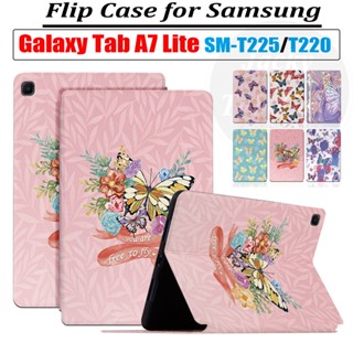 เคสแท็บเล็ตหนัง PU ฝาพับ ลายผีเสื้อ พร้อมขาตั้ง สําหรับ Samsung Galaxy Tab A7 Lite T220 T225 8.7 นิ้ว SM-T225 SM-T220 TAP 2021