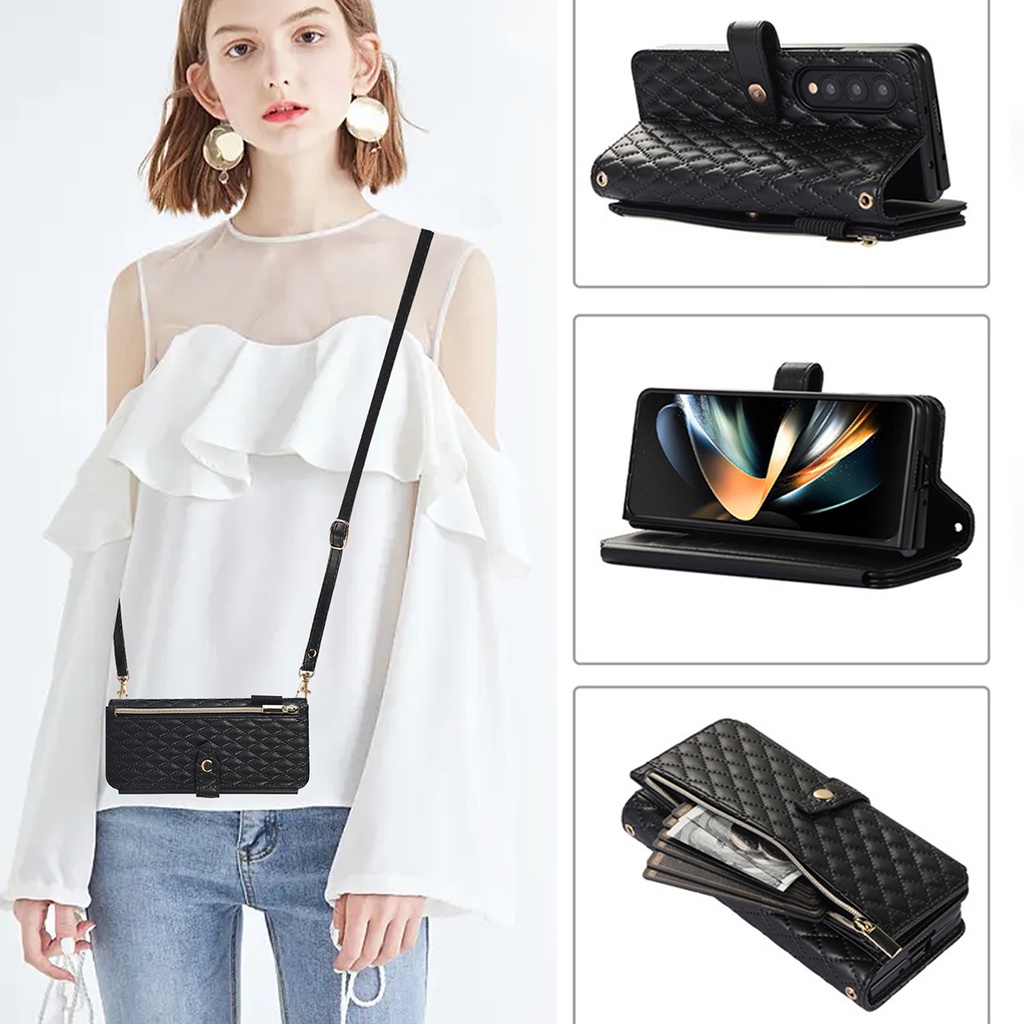 เคสโทรศัพท์ กระเป๋าใส่บัตร เคสโทรศัพท์พับได้ เคสโทรศัพท์มือถือหนัง ฝาพับ พร้อมช่องใส่บัตร และสายคล้อ