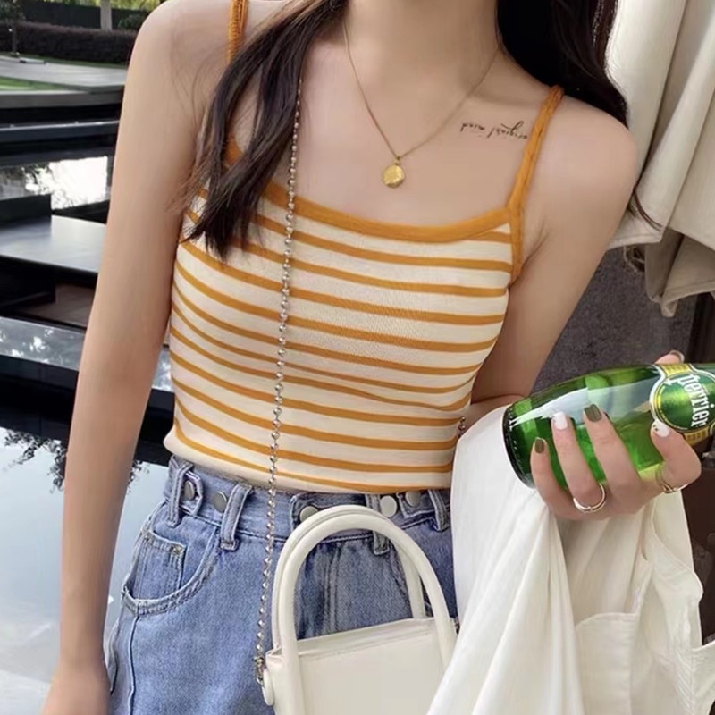 C&m เสื้อสายเดี่ยว ผ้าถัก ลายทาง แฟชั่นฤดูใบไม้ผลิ ฤดูร้อน สําหรับผู้หญิง