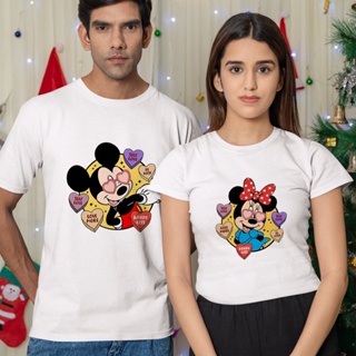 เสื้อยืดผู้ Disney Lover T Shirt Mickey Minnie Mouse Fashion Aesthetic Valentine&amp;#39;s Day Clothes 2023 New Trend Cal Va