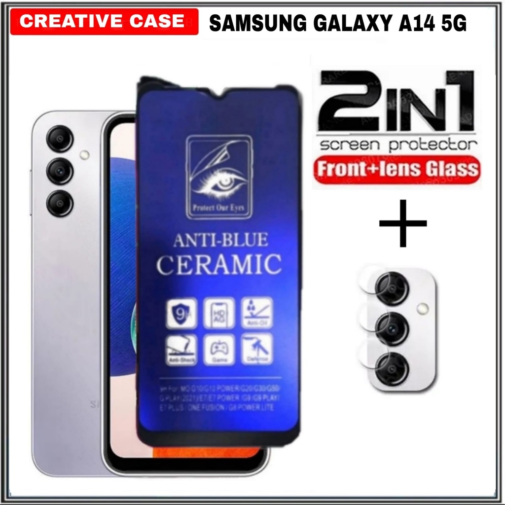PACKAGE 2 INC 1 TEMPERED GLASS SAMSUNG GALAXY A14 5G MATTE ANTI BLUE - SAMSUNG A14 5G, BLUE