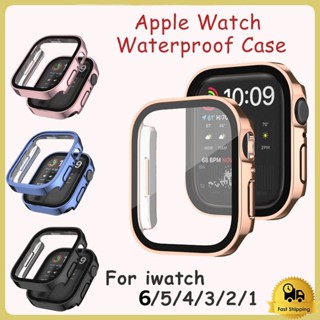 เข้ากันได้กับ  Watch Series 8 7 6 5 4 3 2 1SE Watch Case 2 in 1 กระจกนิรภัยกันรอยหน้าจอกันน้ำ