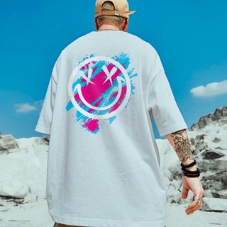 S-8XL  Summer national tide ins graffiti smiley face printing short-sleeved t-shirt men and women tide brand loose _02