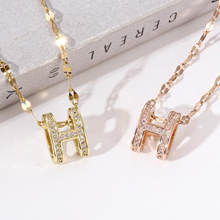 สร้อยคอตัวอักษร H ญี่ปุ่นและเกาหลี | จี้ตัวอักษร 18k ชุบเหล็กไทเทเนียม | สร้อยคอโซ่กระดูกไหปลาร้าตรงทั้งหมดของขวัญขายส่ง