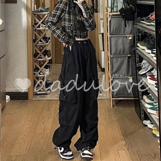 DaDulove💕 2023 New American Retro Overalls High Waist Elastic Casual Pants Loose Wide Leg Pants Parachute Pants