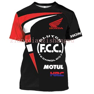 เสื้อยืดแขนสั้น พิมพ์ลาย Honda HRC 3 มิติ ทรงหลวม สไตล์สตรีท แฟชั่นสําหรับผู้ชาย