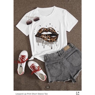 SHEIN Leopard Lip Print Short Sleeve Tee_12