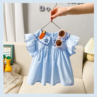 Girls short-sleeved top summer new 2022 childrens clothing Korean style doll skirt shirt baby solid color clothes