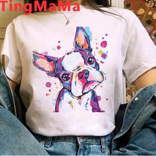 นุ่มสบายเสื้อยืดลําลอง แขนสั้น พิมพ์ลาย French Bulldog Pit Bull พลัสไซซ์ สีขาว แฟชั่นฤดูร้อน สําหรับสตรี คู่รัก all_02