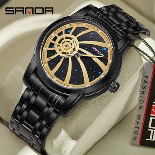 Sanda Official Star Sky นาฬิกาข้อมืออัตโนมัติ สายเข็มขัดเหล็ก สําหรับผู้ชาย SD7004