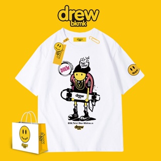 drew smiley face t-shirt house men and women all-match casual loose cotton summer Justin Bieber high street_01