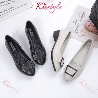 Kisstyle รองเท้าส้นหนา หัวกลม กันลื่น ใส่สบาย แฟชั่นสําหรับผู้หญิง