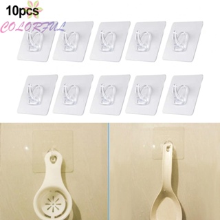 【COLORFUL】Cow Horn Sticky Hook 10Pcs 6*6cm Oil-Proof PVC Transparent White Home Door