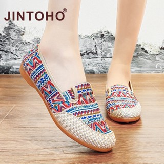 Jintoho รองเท้าโลฟเฟอร์ สลิปออน ใส่สบาย ระบายอากาศ ส้นแบน แฟชั่นสําหรับผู้หญิง