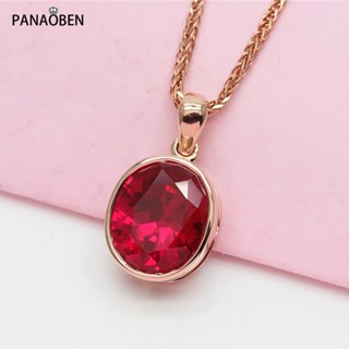 PANAOBEN♥ใหม่ สร้อยคอทองคํา 585 จี้ทับทิม 14K สีโรสโกลด์ สีม่วง เรียบง่าย คลาสสิก เครื่องประดับ สําหรับผู้หญิง คริสต์มาส สร้อยคอ สร้อยคอผู้ชาย