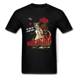 เสื้อยืด พิมพ์ลายกราฟฟิค Mecha Catzilla Monster Satan Demon Cat 3 มิติ สไตล์ญี่ปุ่น สําหรับผู้ชาย_01