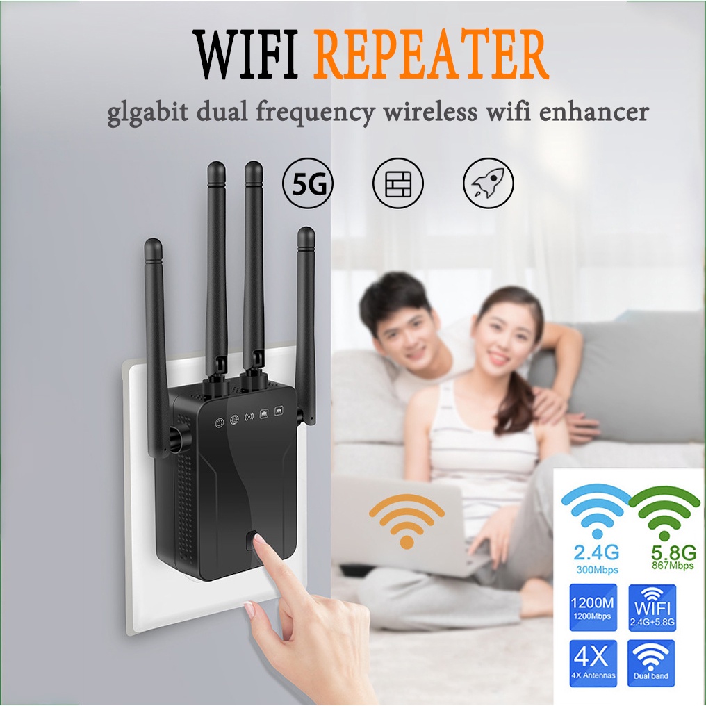Wifi repeater ตัวดูดสัญญาณ wifi PIXLINK 1200M bps Wireless WiFi Router ช่วงสัญญาณ Extender 4 ภายนอกเสาอากาศ