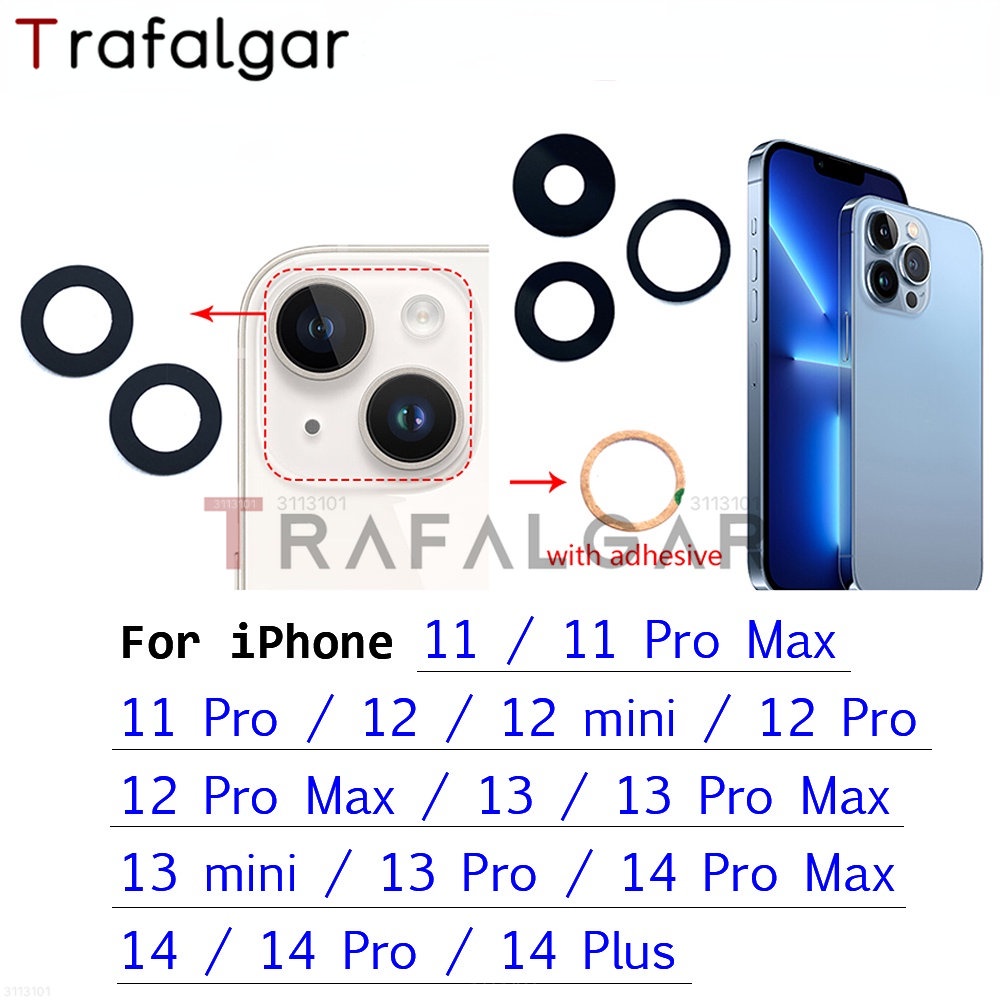 เลนส์กล้องด้านหลังสําหรับ IPhone 11 12 13 14 15 16 17 16e 17e Pro Max mini 14 Plus อะไหล่สติกเกอร์กาว