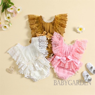 Babygarden ชุดรอมเปอร์ลําลอง แขนแต่งระบาย แต่งโบว์ ลายดอกไม้ ลูกไม้ แฟชั่นฤดูร้อน สําหรับเด็กผู้หญิง 0-18 เดือน