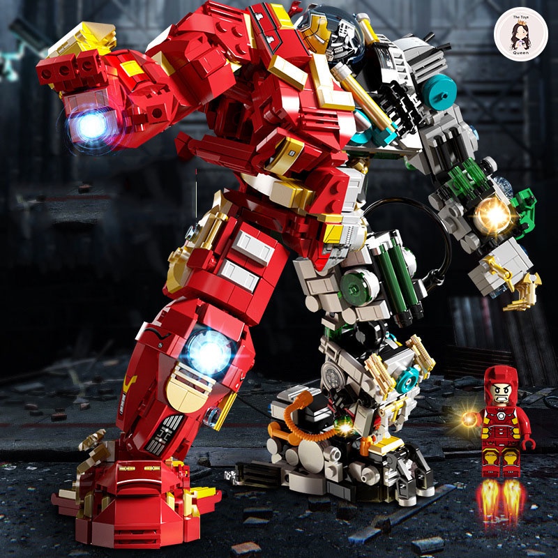 Lego HulkBuster Iron Man MK44 ประกอบของเล ่ นใน Marvel Avengers Iron Man หุ ่ นยนต ์ รุ ่ น LW2081- เปิดเผยกระดูก