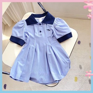 Girls new summer short-sleeved embroidered solid color fashion Polo dress babys western style summer dress Korean style dress