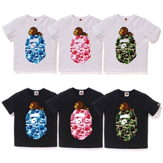 * เสื้อยืดลายกราฟิก * BEII &amp; BAPE ชุดฤดูร้อนลายพรางลิงใหญ่ชายหญิงวัยกลางคนผ้าฝ้ายแขนสั้นเสื้อยืดเด็กลิงหัวการ์ตูนครึ่งแข