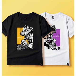 ขายดี เสื้อยืดผ้าฝ้าย แขนสั้น พิมพ์ลายกราฟิก JoJos Bizarre Adventure Star Platinum สําหรับผู้ชาย DKggab55DJmldg24