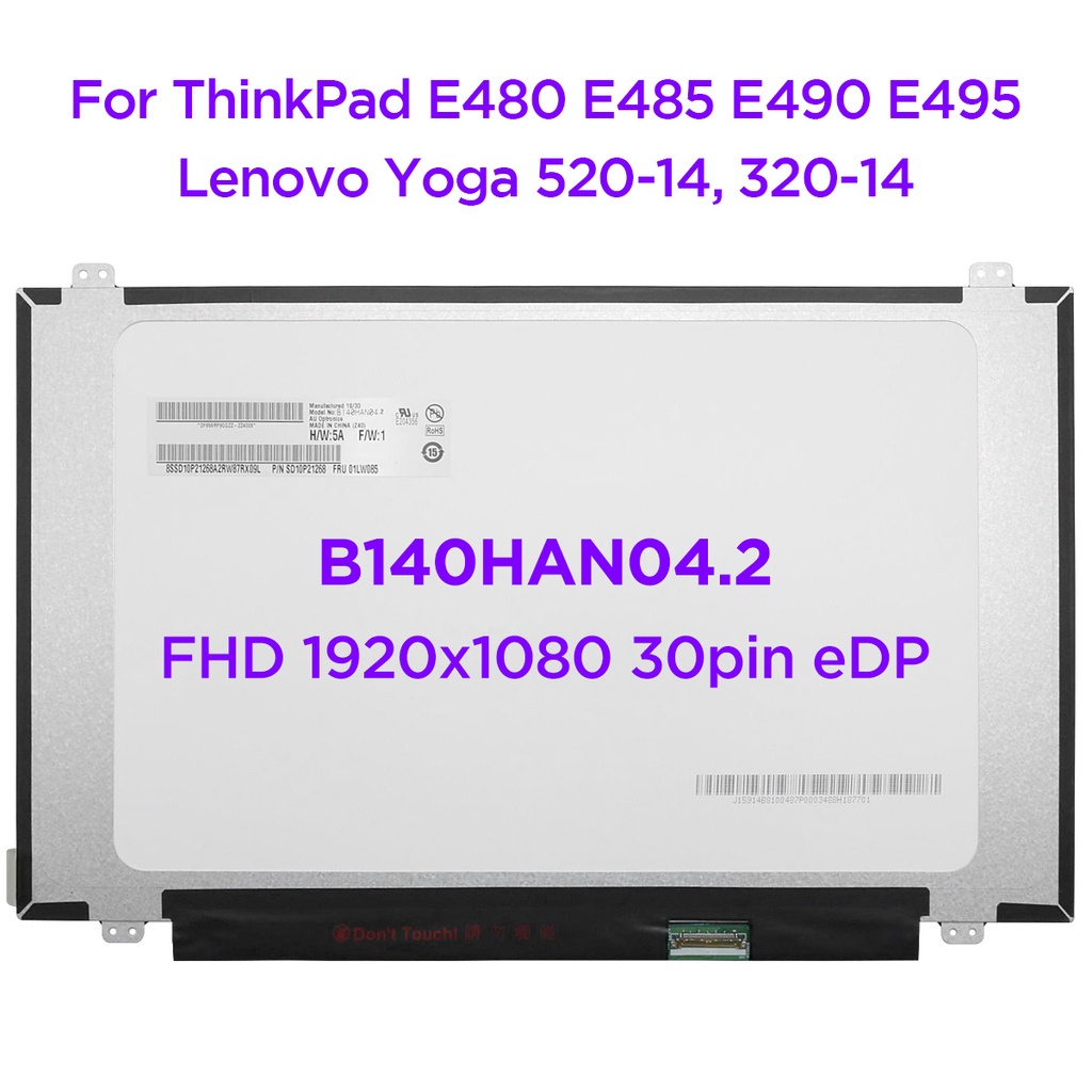 14.0 IPS แล็ปท็อปหน้าจอ LCD B140HAN04.2 Fit NV140FHM-N49 LP140WF7-SPK2 M140NWF5 R3 สําหรับ Lenovo โย