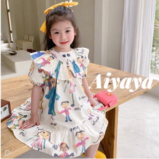 Aiyaya เสื้อผ้าเด็กผู้หญิง ชุดเดรสเด็กผู้หญิง เดรสลายการ์ตูนหวานๆ（533）