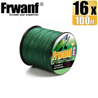 Frwanf สายเอ็นตกปลา แบบถัก 100 ม. 16 เส้น X16 PE 20-500LB ทุกขนาด สีเขียวมอสกรีน