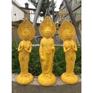 กล่องไม้แกะสลัก รูปปั้นพระพุทธรูป Manjusri Bodhisattva Sakyamuni Huayan Three Holy ขนาด 21 ซม. * 6.5 ซม. * 6.5 ซม. ความสูง 20 ซม. * 5.5 ซม. * 5.5 ซม.