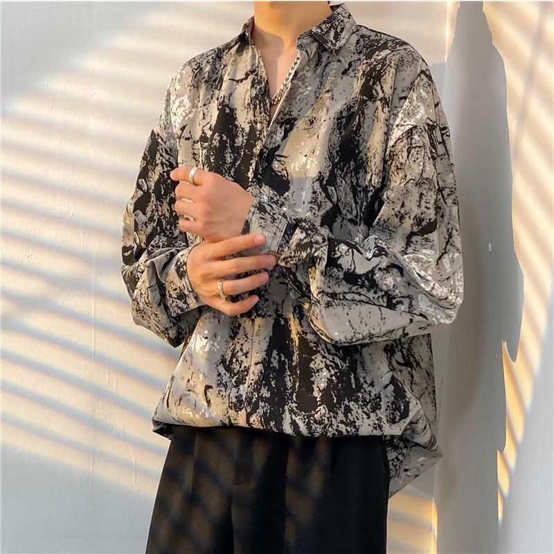 เสื้อเชิ้ตแขนยาวลําลอง ทรงหลวม สีมัดย้อม สไตล์สตรีท สําหรับผู้ชาย 100 แบบ รุ่น 2317