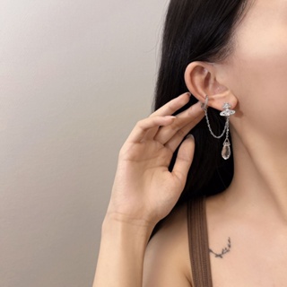 Saturn Water Drop Long Earrings Girls New Niche Design Sense Personality Tassel Ear Bone Clip One Earring Women