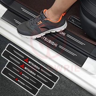สติกเกอร์คาร์บอนไฟเบอร์ สําหรับติดขอบประตูรถยนต์ Mitsubishi จํานวน 4 ชิ้น