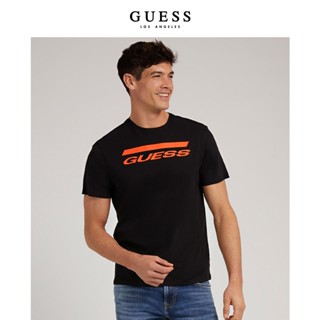 Guess เสื้อยืด ผ้าฝ้าย พิมพ์ลายตัวอักษร โลโก้ แฟชั่นสําหรับผู้ชาย