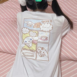 เสื้อยืดแขนสั้น พิมพ์ลายการ์ตูน Sanrio Cinnamoroll น่ารัก สไตล์ญี่ปุ่น สําหรับผู้หญิง และนักเรียน