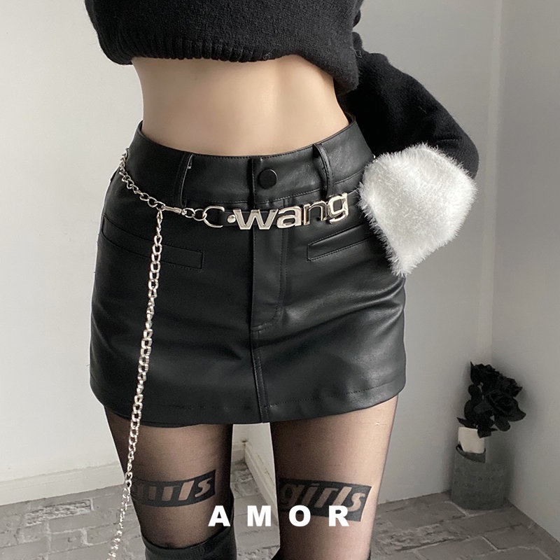 เข็มขัดโซ่เอวตัวอักษรโลหะ Niche design ins เข็มขัดโซ่เอวอเนกประสงค์