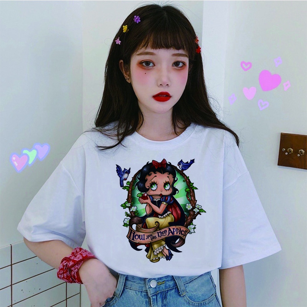 alice in wonderland betty boop เสื้อยืดลําลองสําหรับสตรีแขนสั้นใส่สบาย