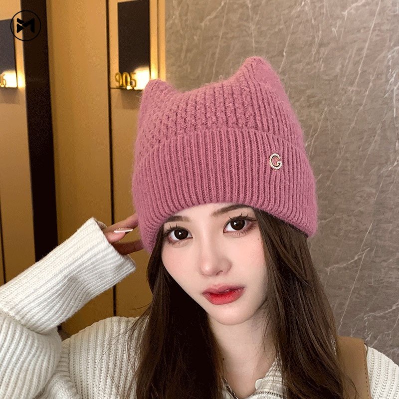 126 บาท มาใหม่ หมวกถักไหมพรม แบบสวมหัว ลายหูแมว หูกระต่าย ประดับเพชร แฟชั่น ให้ความอบอุ่น 2022 Fashion Accessories