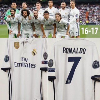Fan Collection 2016/2017 Real Madrid Home ชุดสูทยาว แขนสั้น สีขาว พร้อมปลอกแขน ลาย Champions League
