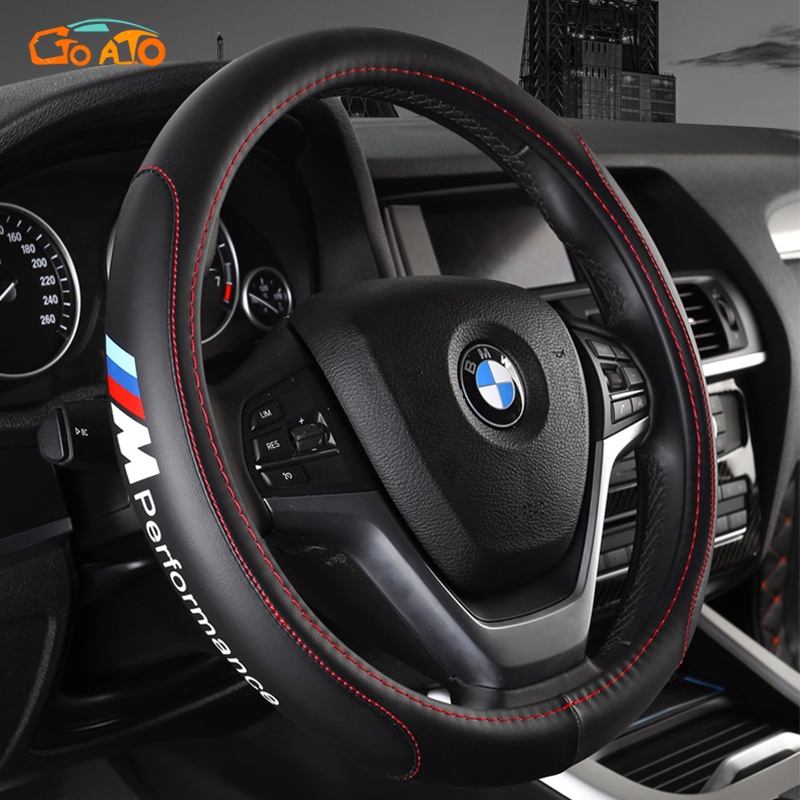 GTIOATO BMW M หุ้มพวงมาลัยรถยนต์ 38CM ปลอกหุ้มพวงมาลัยรถยนต์ หนัง PU ที่หุ้มพวงมาลัยรถยนต์ ปลอกหุ้มพวงมาลัย รถยนต์อุปกรณ์ภายในรถยนต์ สำหรับ BMW E39 E36 E46 F10 F30 E90 E30 E60 G20 X1 X3 X5 X4 Z4 M8 M3 X7 M5 X6 M4